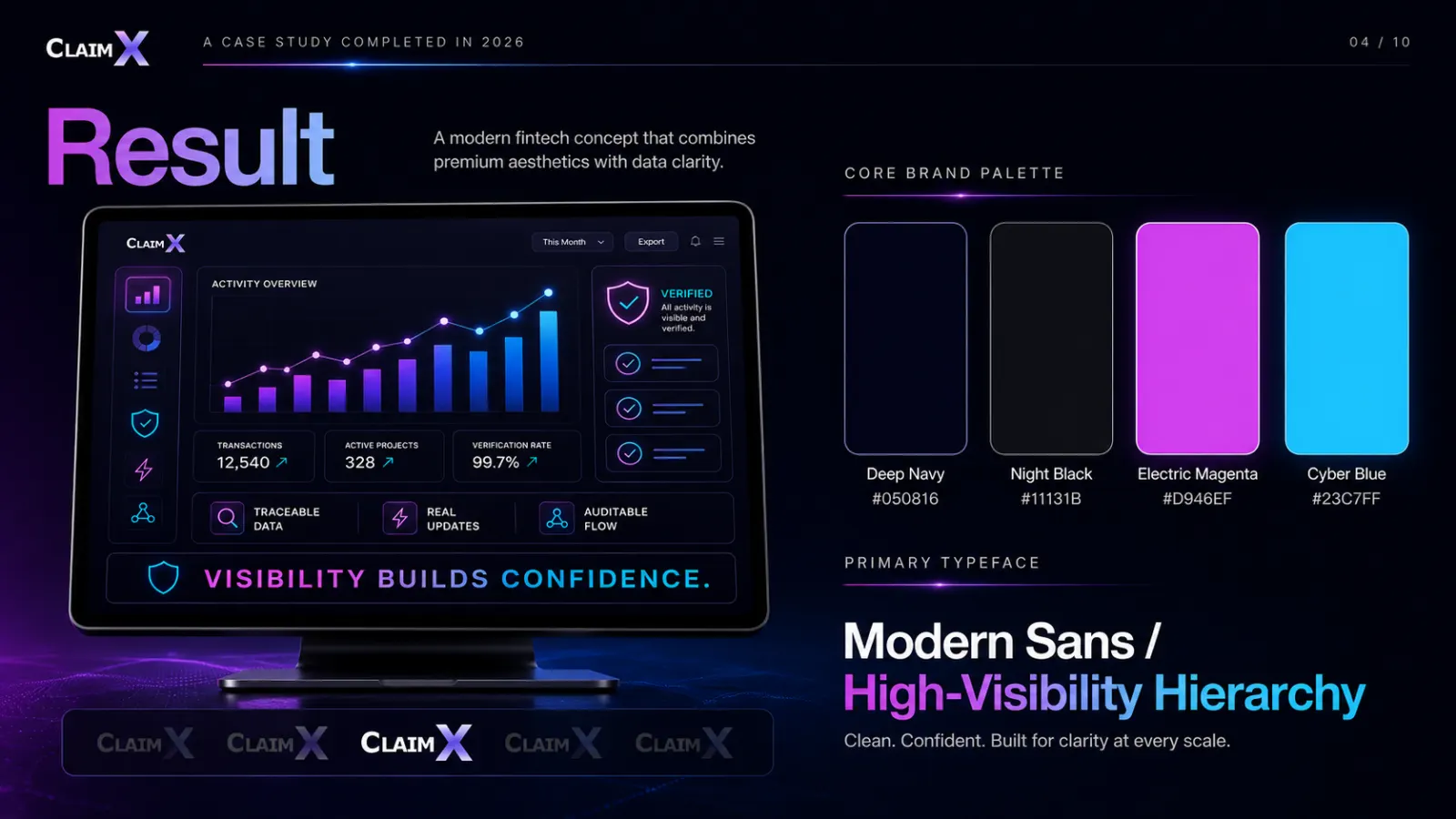 ClaimX results and core color palette