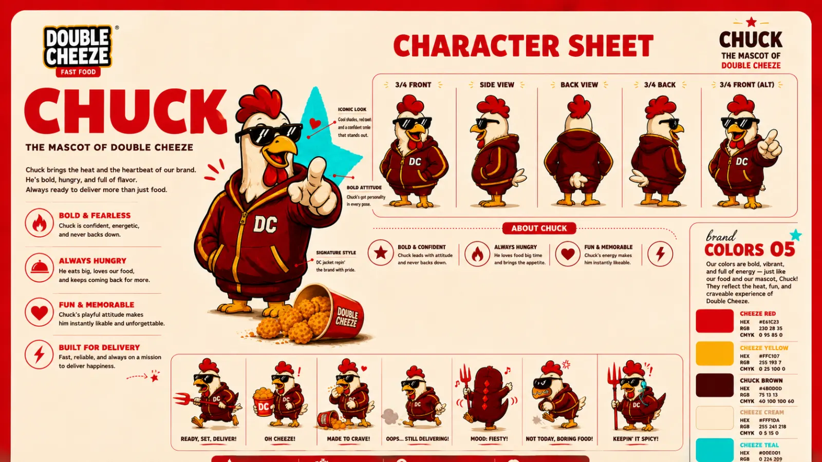 Chuck the Chicken mascot character sheet