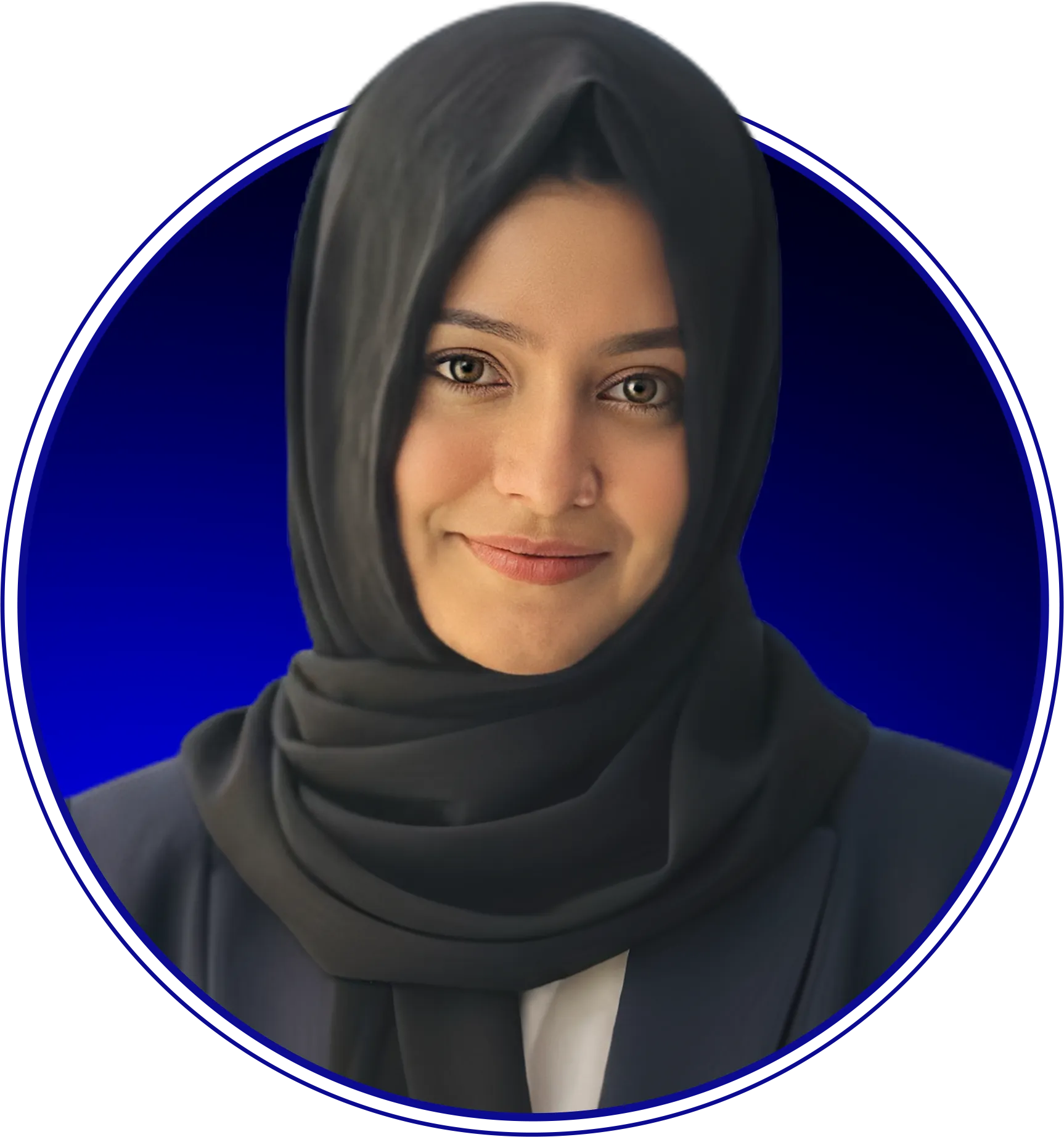 Portrait of Mam Maryam in professional attire with a hijab